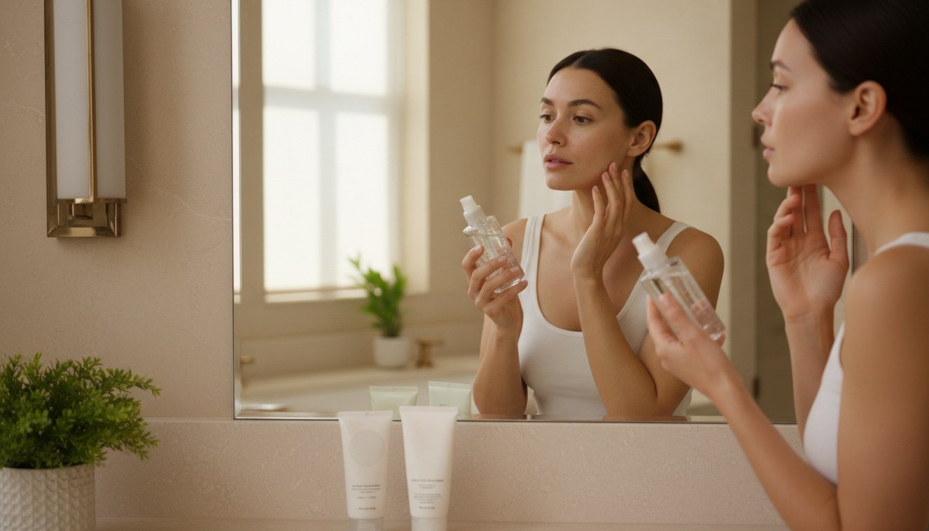 Woman using an oil cleanser as the first step of double cleansing