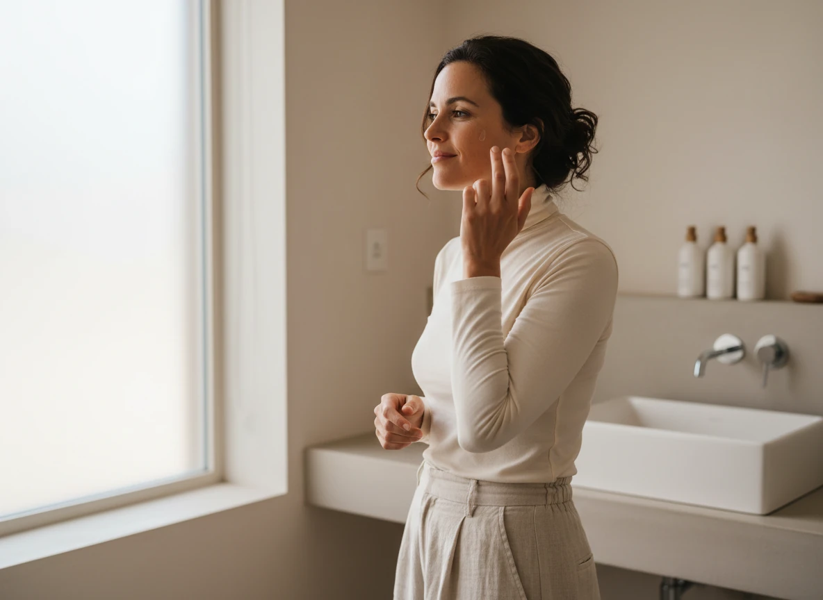 Woman applying niacinamide serum as part of her skincare routine
