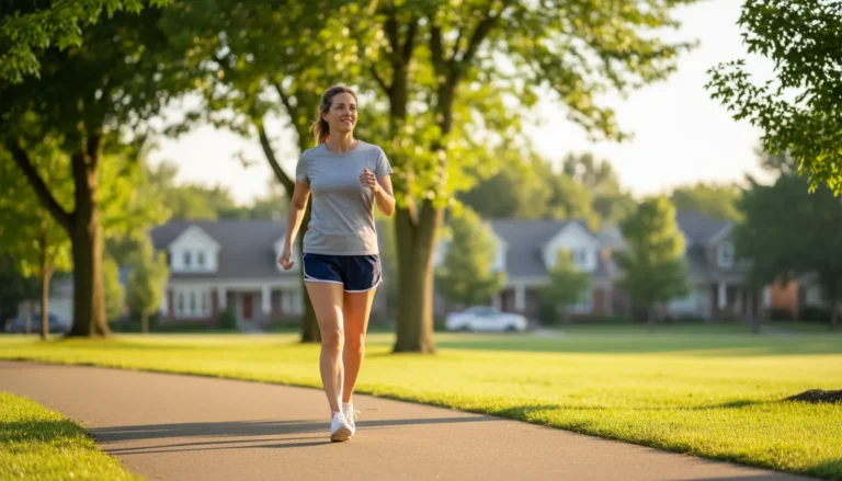 Adult going for a brisk walk outdoors as part of a beginner weight-loss routine