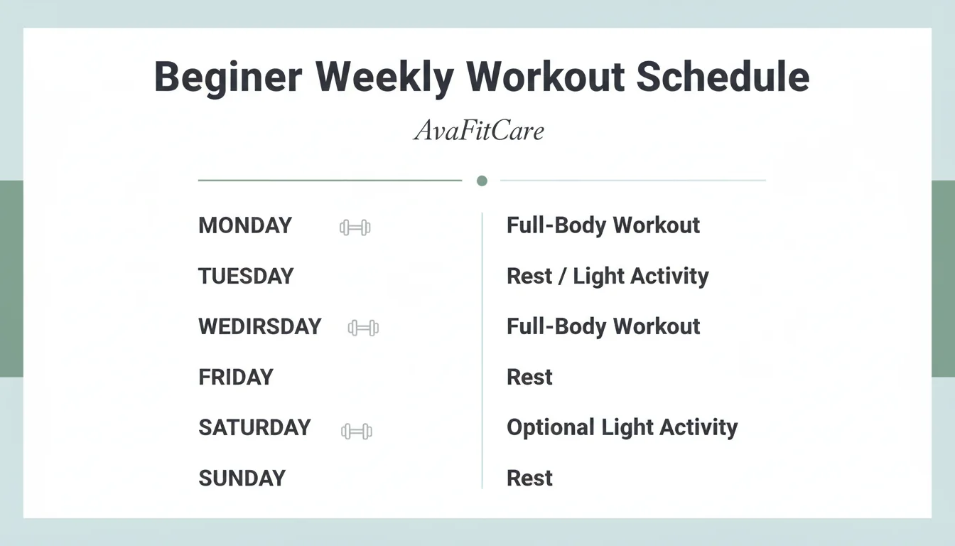 Simple weekly calendar showing workout days and rest days for a beginner routine