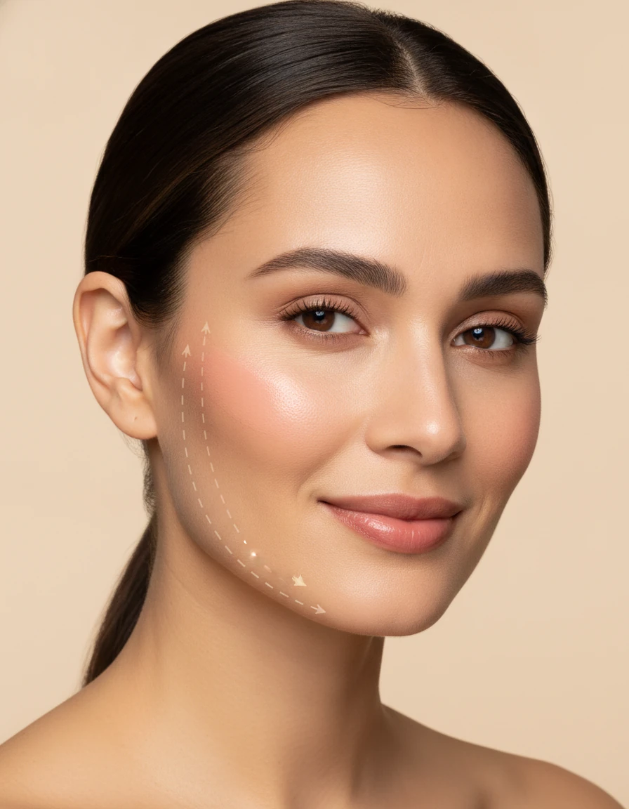 diagram showing beginner-friendly blush placement on the cheeks