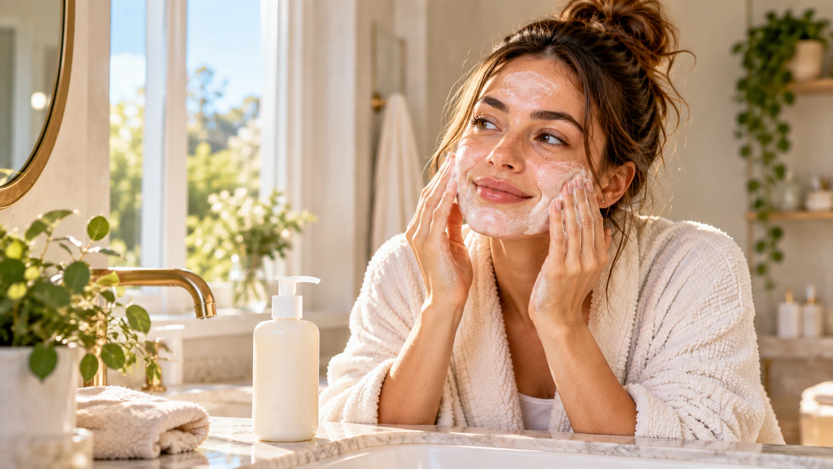 Clean, hydrated skin after using a gentle fragrance-free facial cleanser