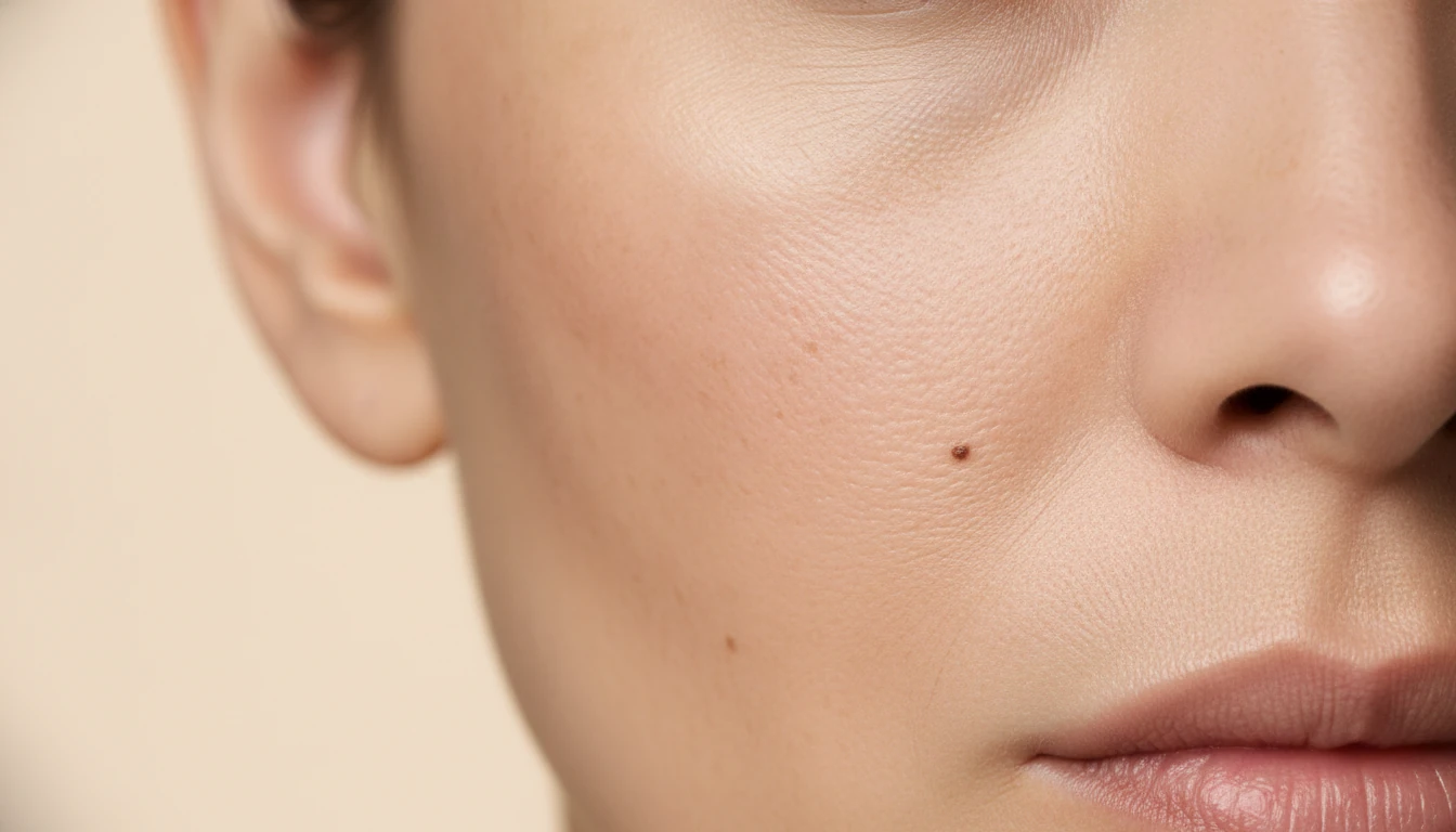 Natural skin texture showing visible dark spots and pigmentation