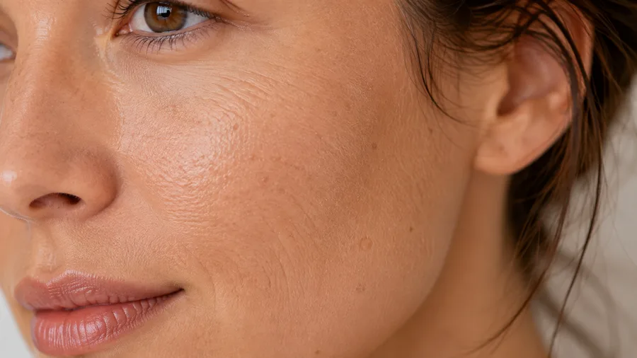 Dehydrated skin texture with subtle dryness and fine lines