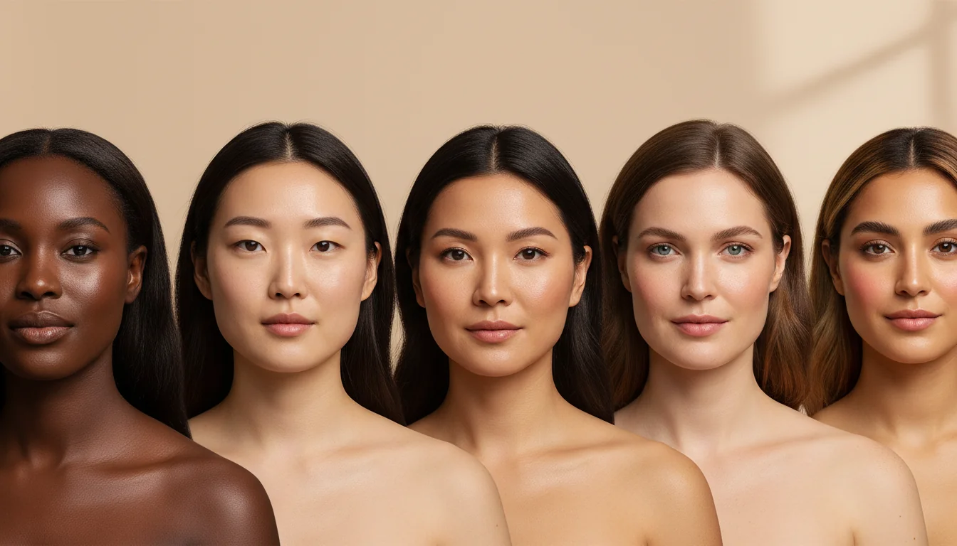 Different facial skin characteristics representing common skin type tendencies