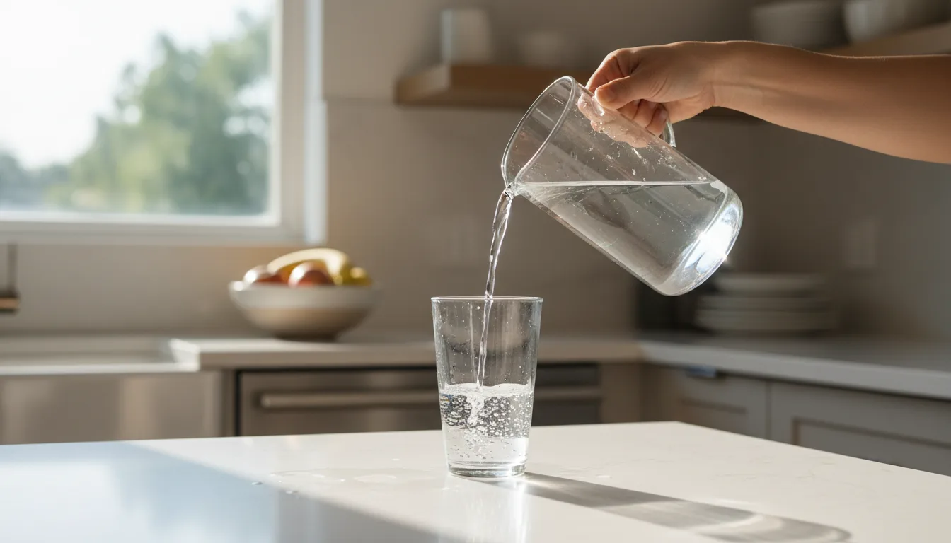 Glass of water being poured as part of a healthy daily habit