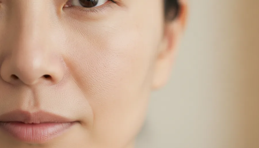 Dull-looking skin texture with natural pores and uneven-looking complexion