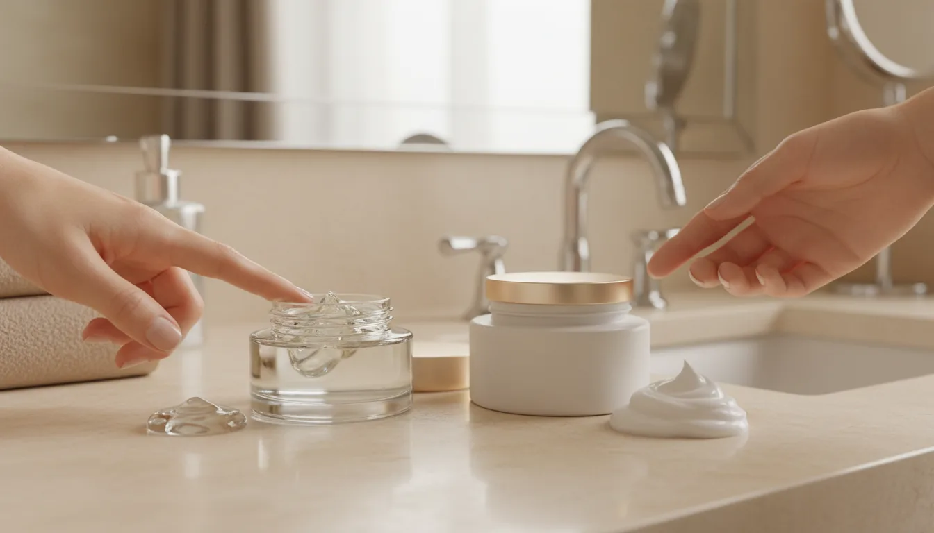 Lightweight gel moisturizer and richer facial cream textures shown side by side