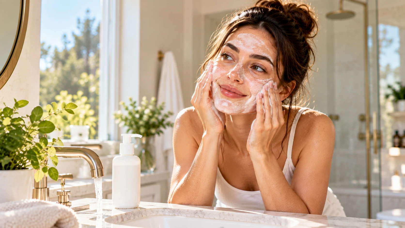 Gentle foaming cleanser worked into a light lather for oily or combination skin