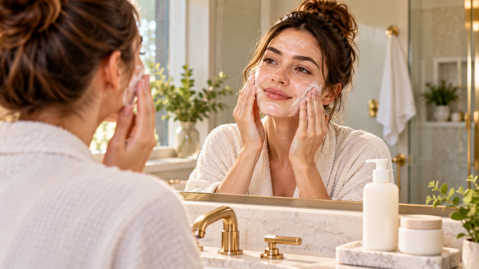 Gentle facial cleanser as part of a simple beginner morning skincare routine
