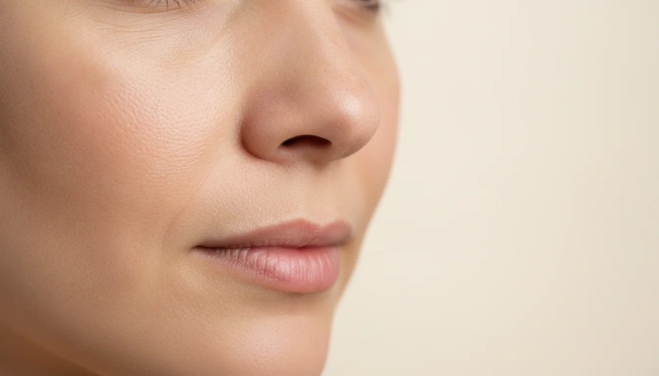 Close-up of natural, healthy skin texture and visible pores