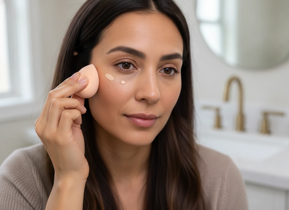 light, targeted concealer application under the eyes