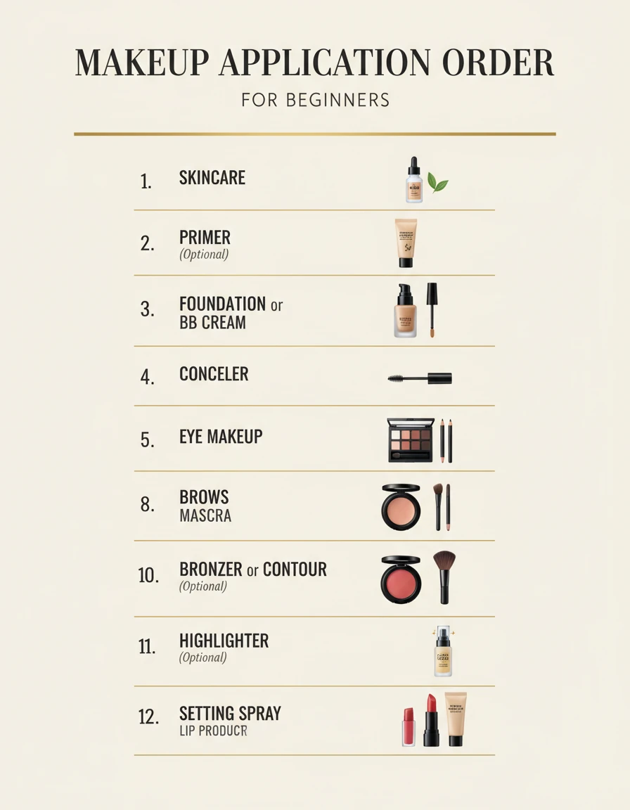 infographic showing the basic order of applying makeup step by step