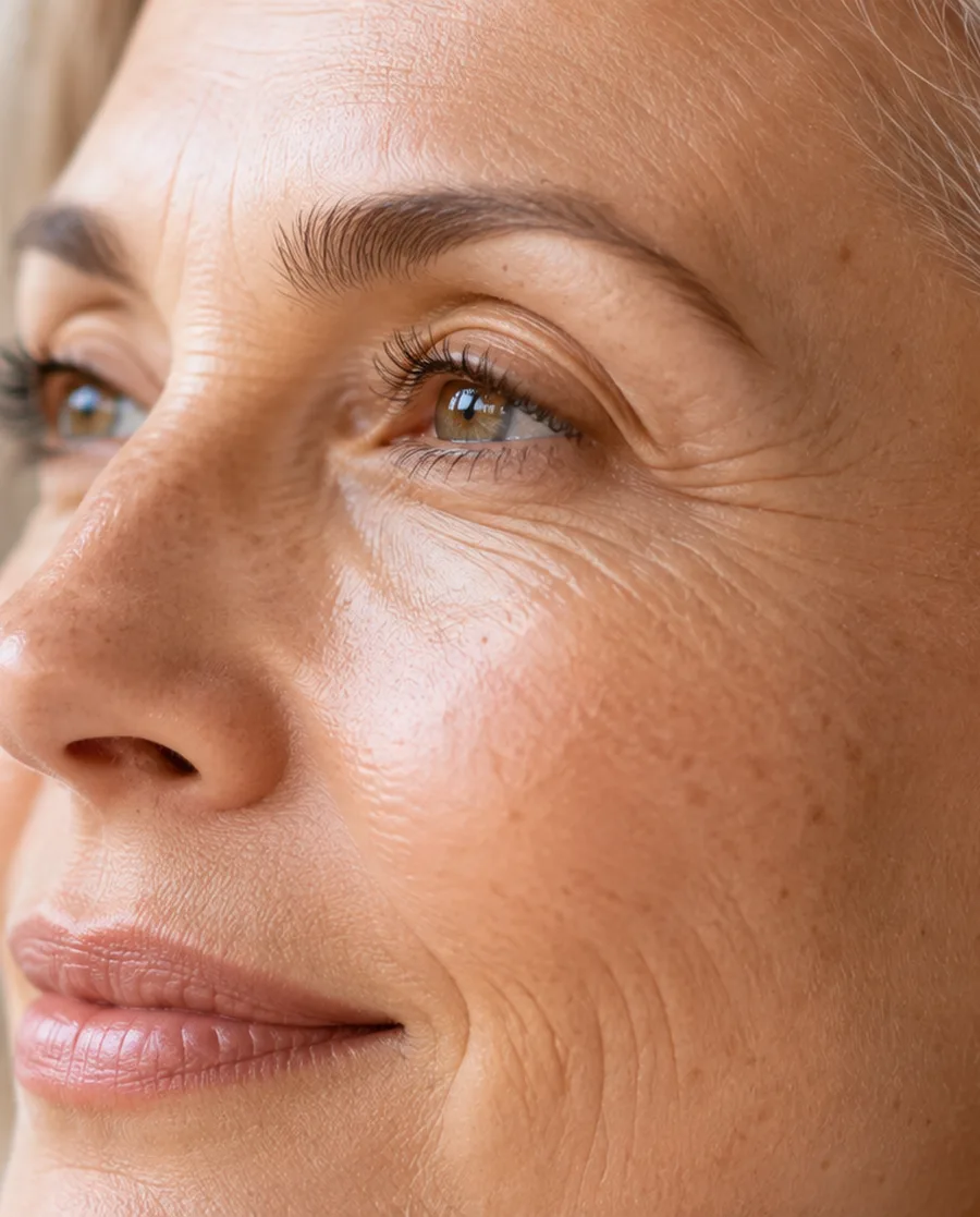 Healthy mature skin close-up with natural skin texture