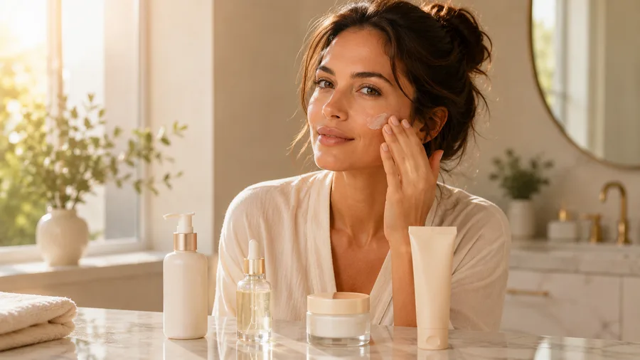 Morning skincare routine for dehydrated skin with cleanser moisturizer and sunscreen