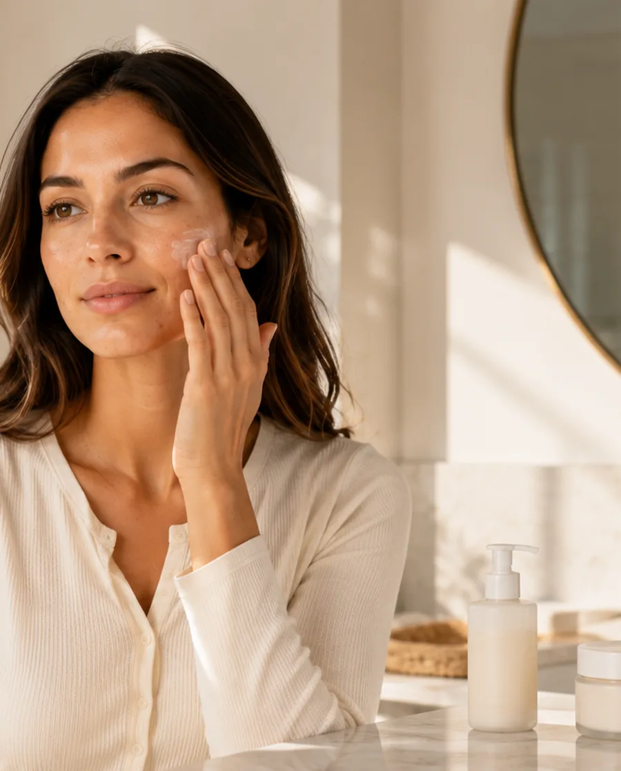 Morning skincare routine for normal skin with cleanser moisturizer and sunscreen