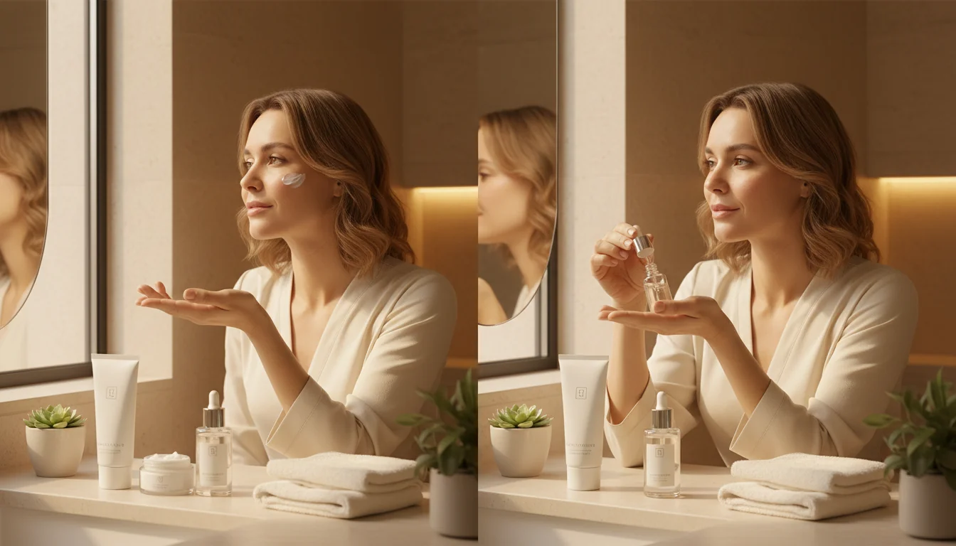 Simple morning and nighttime skincare routine for rough skin texture