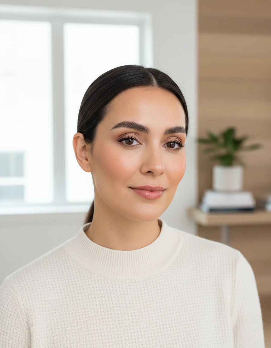 woman with a finished natural everyday makeup look