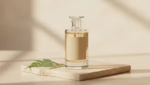 Niacinamide serum bottle on a clean beauty flat-lay background