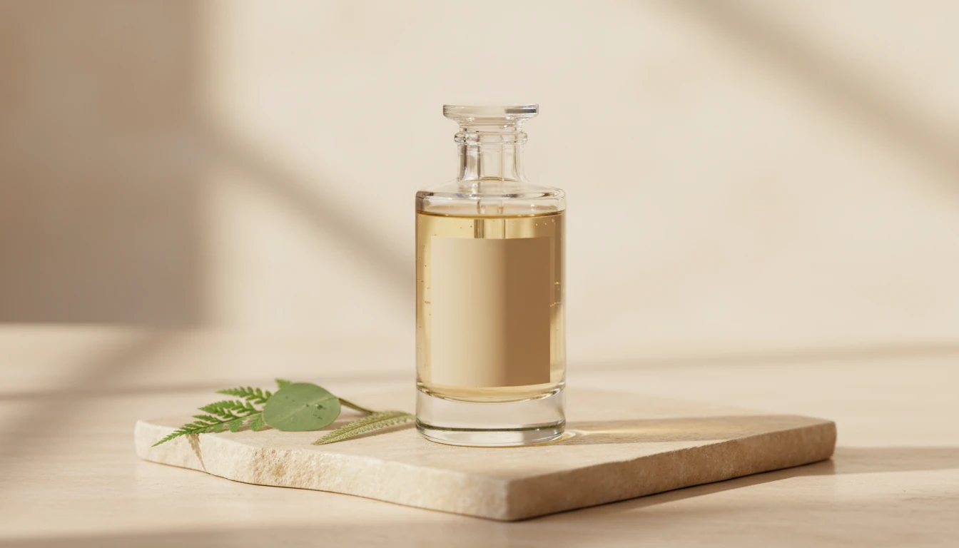 Niacinamide serum bottle on a clean beauty flat-lay background