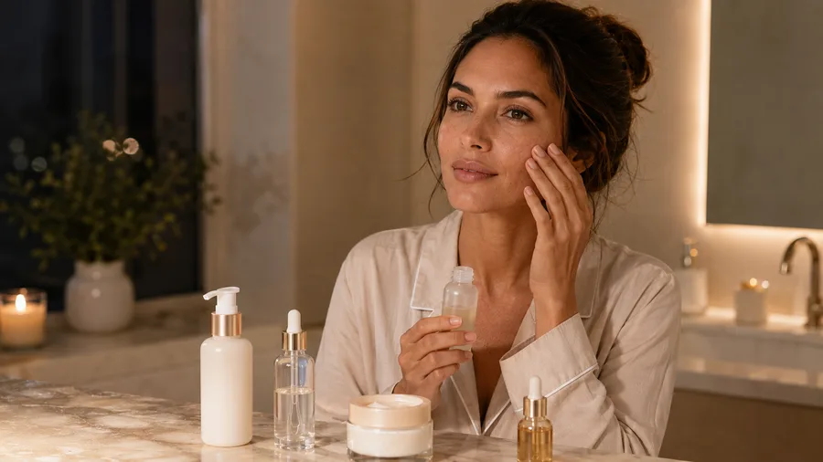 Nighttime skincare routine for dehydrated skin with hydrating skincare products