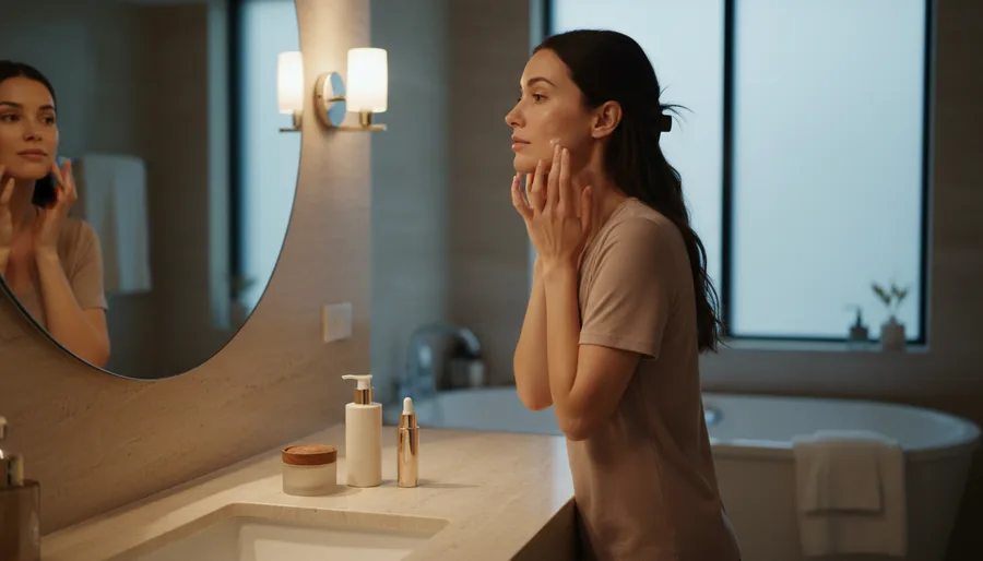 Nighttime skincare routine for dull skin with moisturizer and treatment