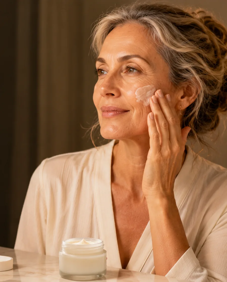 Nighttime skincare routine for mature skin with moisturizer