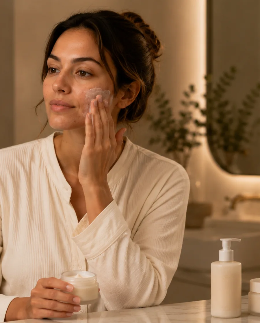 Nighttime skincare routine for normal skin with moisturizer