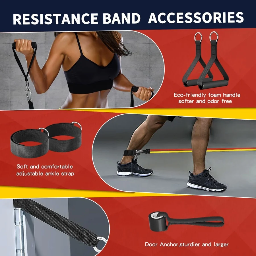 Resistance band accessories set with handles, ankle straps, and door anchor