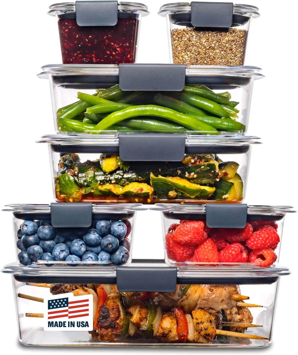 Rubbermaid Brilliance stackable food storage containers with clear lids