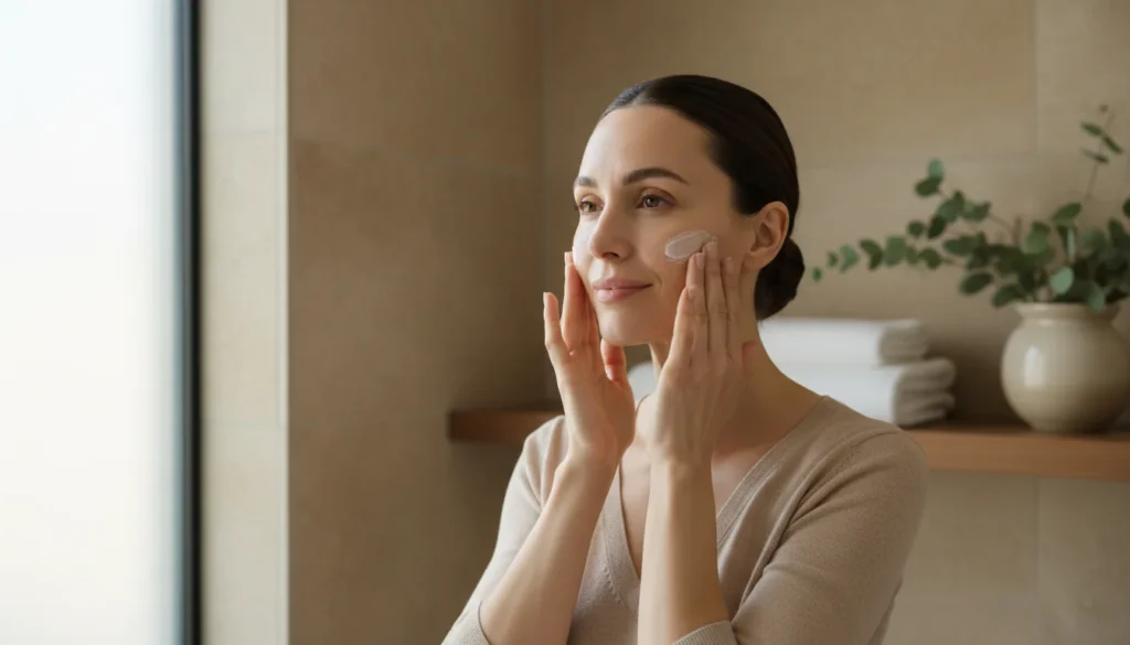 Woman following a gentle skincare routine for rough skin texture