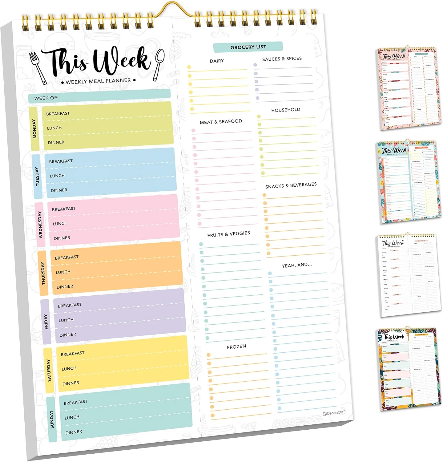 Weekly meal planner notepad with tear-off grocery list