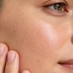 Close-up of smooth, hydrated adult skin, showing natural texture and a healthy-looking complexion