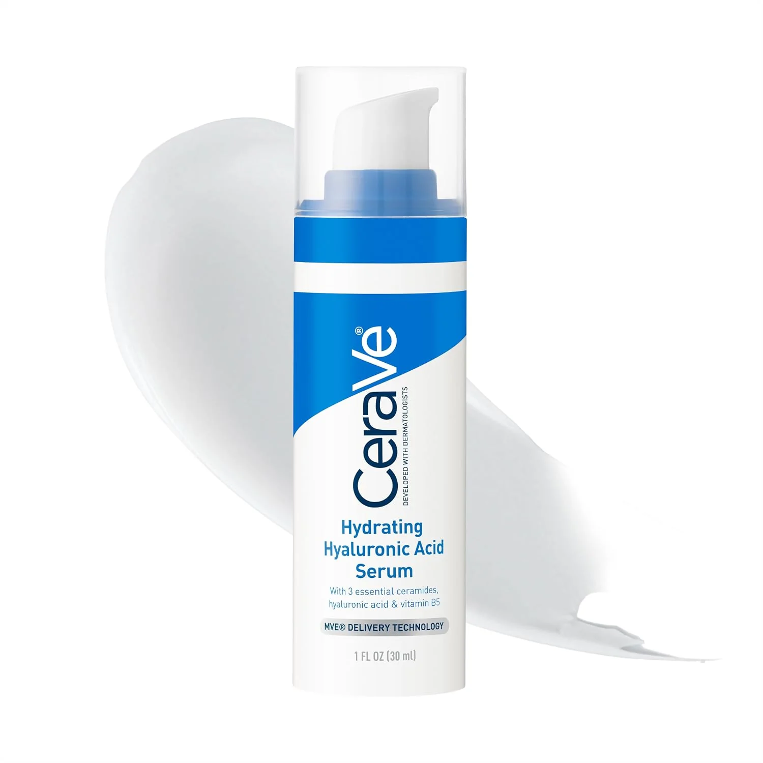 CeraVe Hydrating Hyaluronic Acid Serum bottle on a plain background