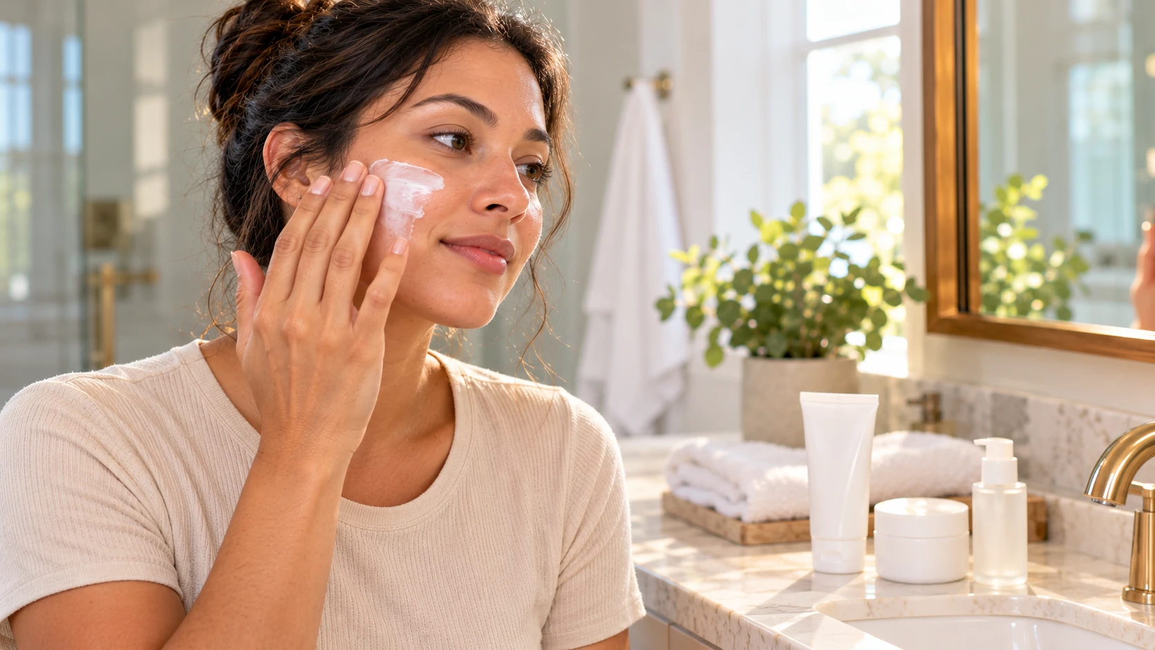 Person gently applying moisturizer to sensitive skin