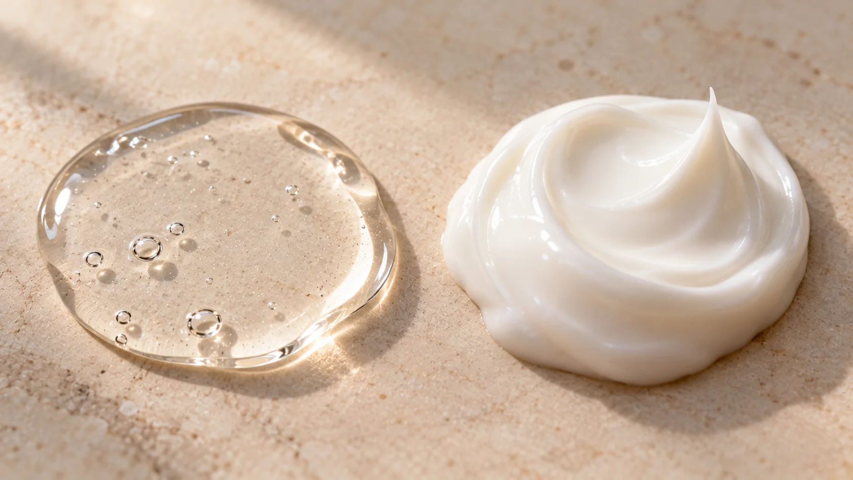 Side-by-side comparison of a lightweight liquid serum texture and a thicker cream texture