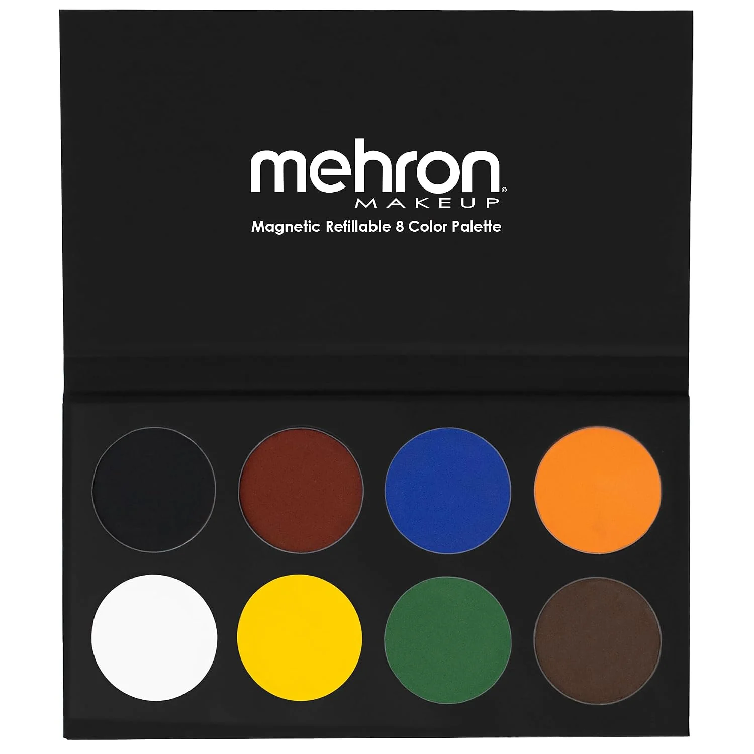 Mehron Magnetic Refillable 8-Color face paint palette, open to show eight paint pans