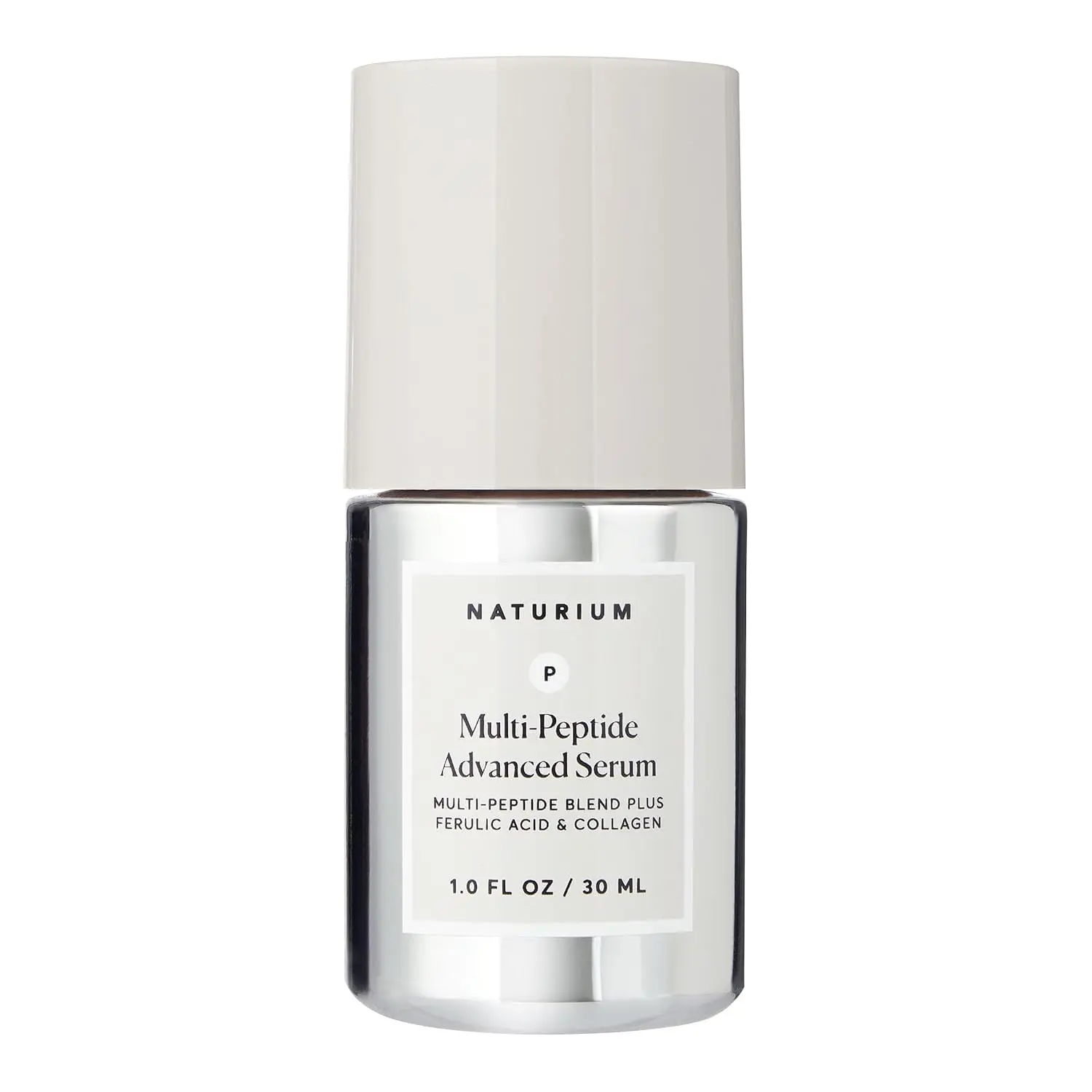 Naturium Multi-Peptide Advanced Serum bottle in its silver packaging