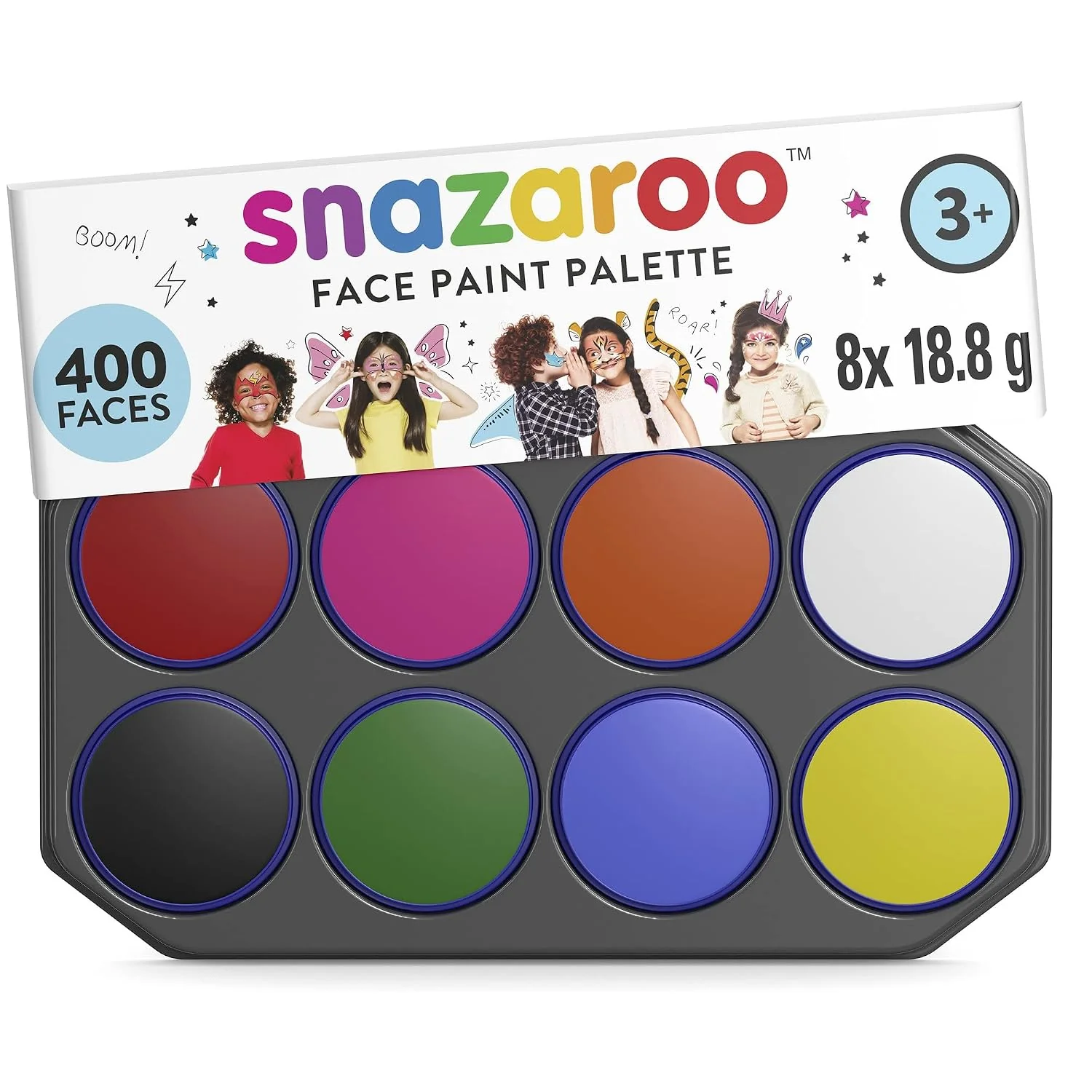 Snazaroo 8-color face paint palette, a beginner-friendly Halloween face paint option
